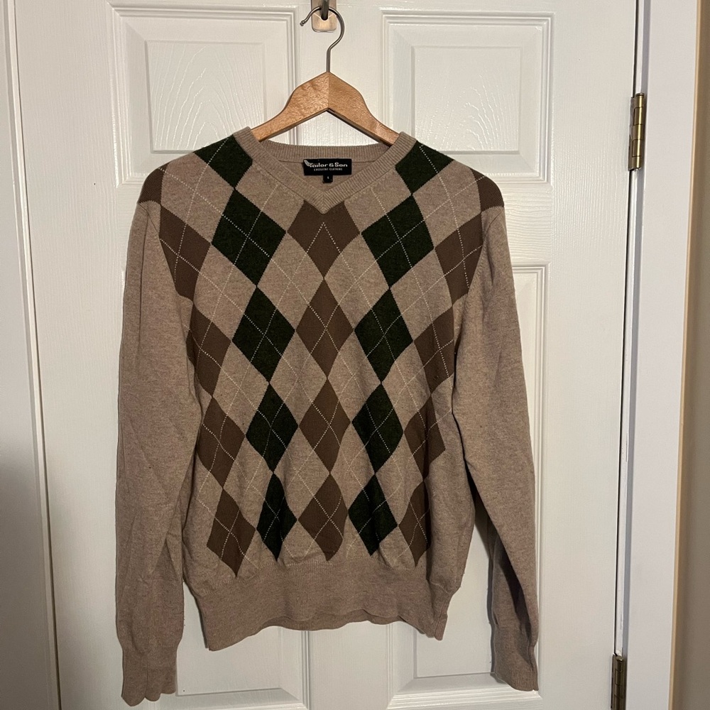 Tan and Green Argyle Sweater